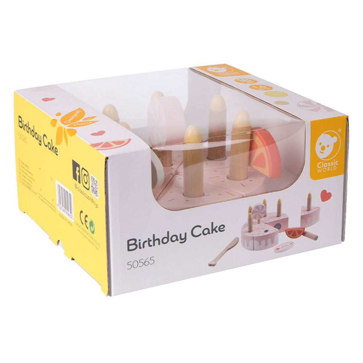 Gâteau d'anniversaire en bois Classic World World avec bougies, 16 pièces.
