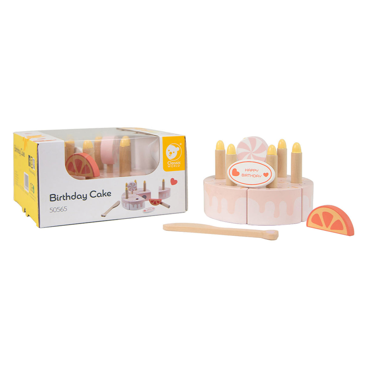 Gâteau d'anniversaire en bois Classic World World avec bougies, 16 pièces.
