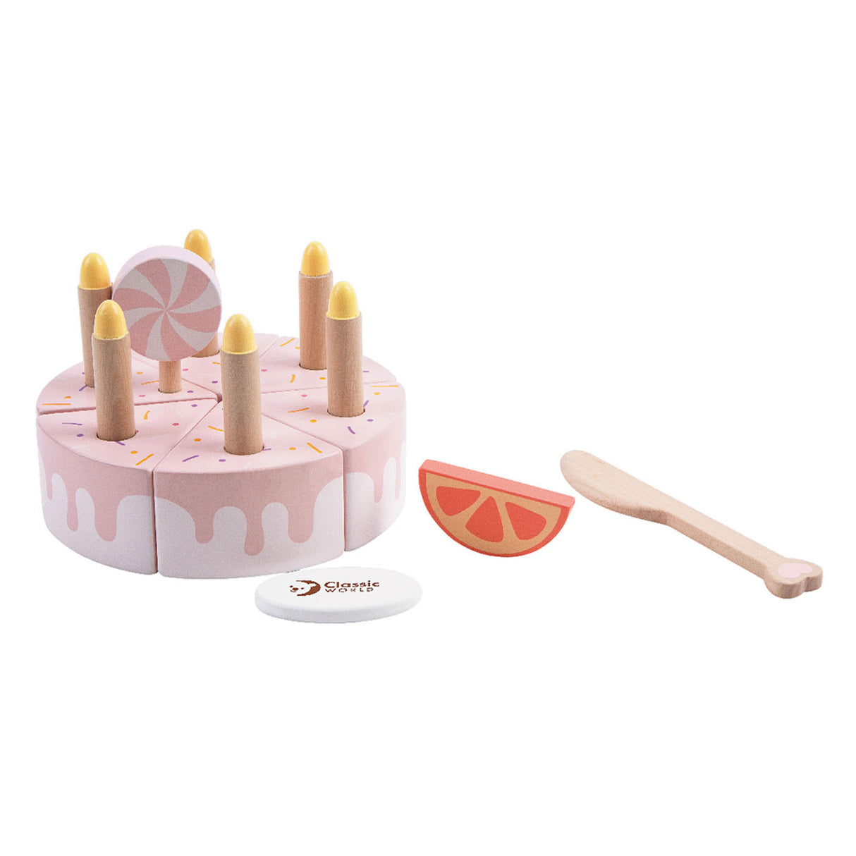Gâteau d'anniversaire en bois Classic World World avec bougies, 16 pièces.