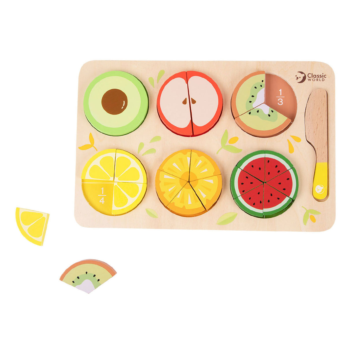 Puzzle de fractions en bois du monde classique, jouets éducatifs, 22 pièces.