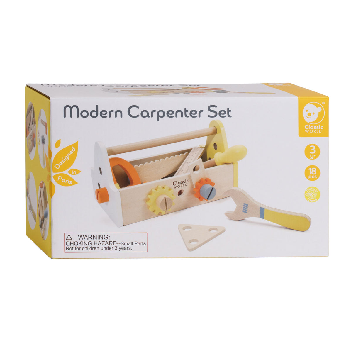 Classic World World Coffret de menuisier en bois avec boîte à outils, 18 pièces.