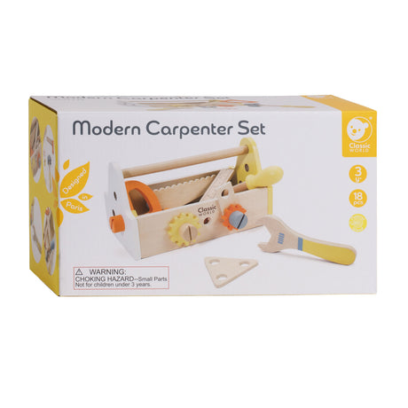 Classic World World Coffret de menuisier en bois avec boîte à outils, 18 pièces.