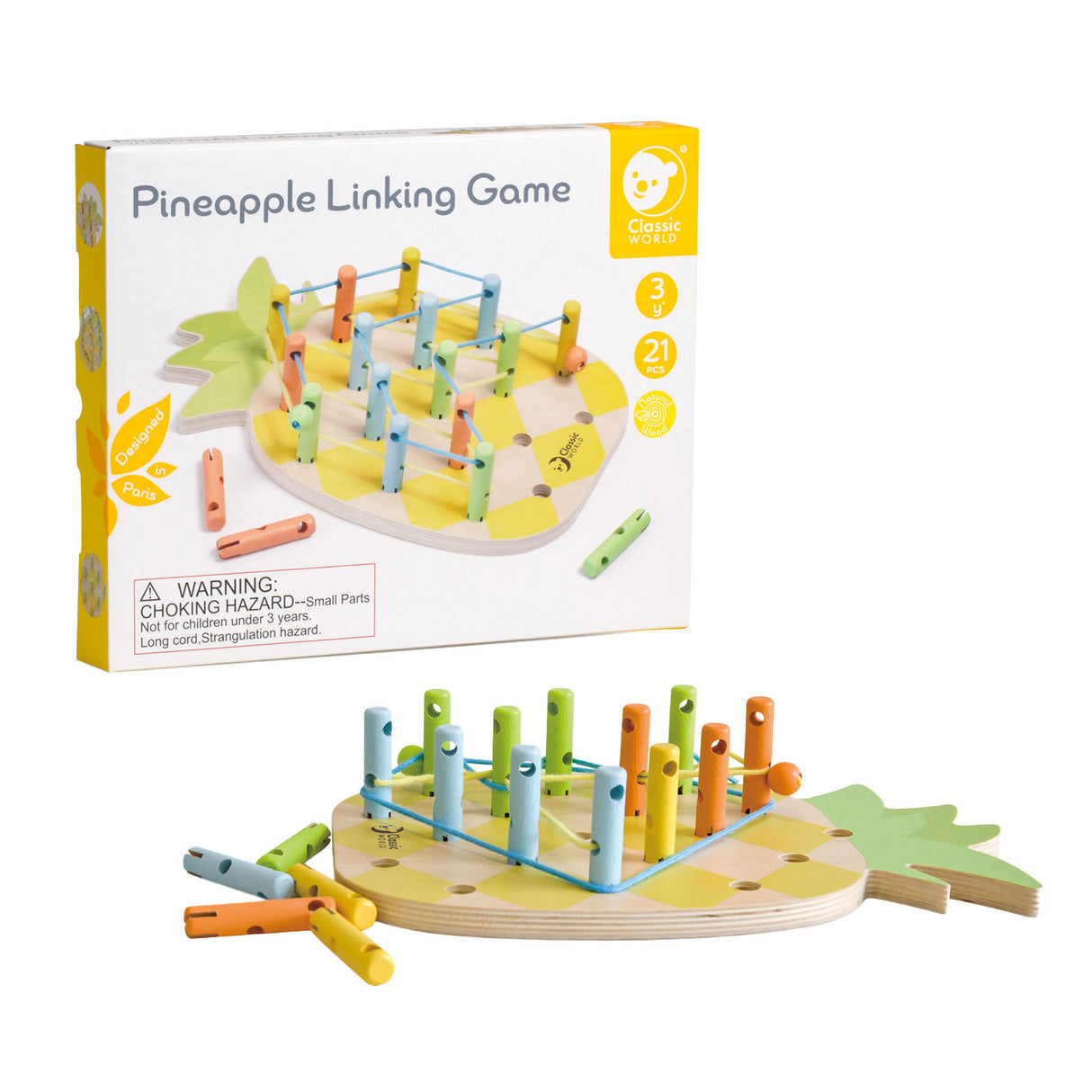 Klassisk World World Wood Ananas Connecting Game, 21dlg.