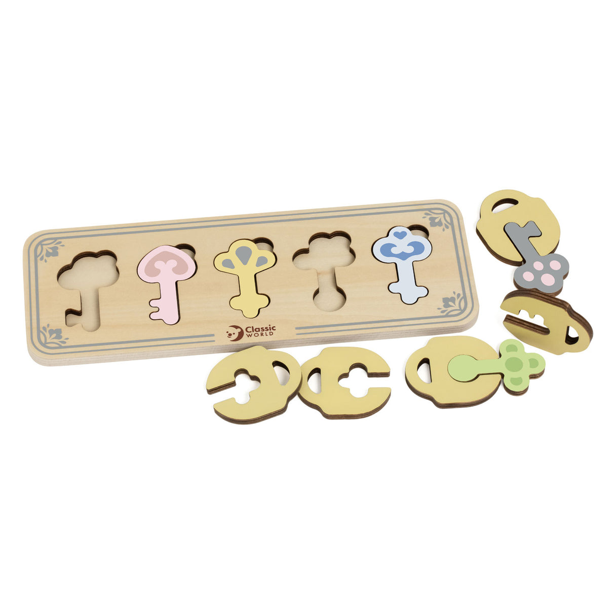 Classic world world wooden castle keys and ditches match game, 13dlg.