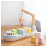 Bateau en bloc de bois Classic World World avec grue, 13 pcs.