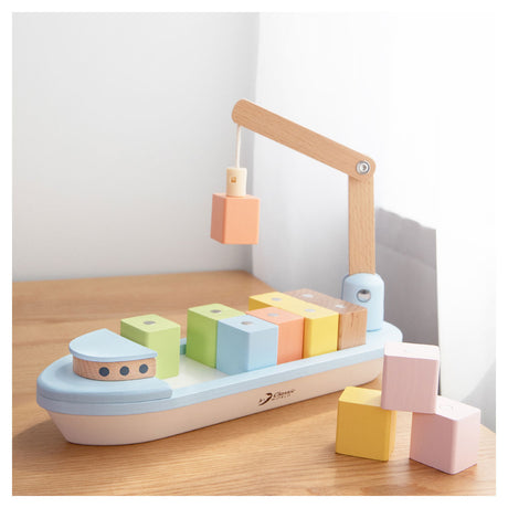 Bateau en bloc de bois Classic World World avec grue, 13 pcs.