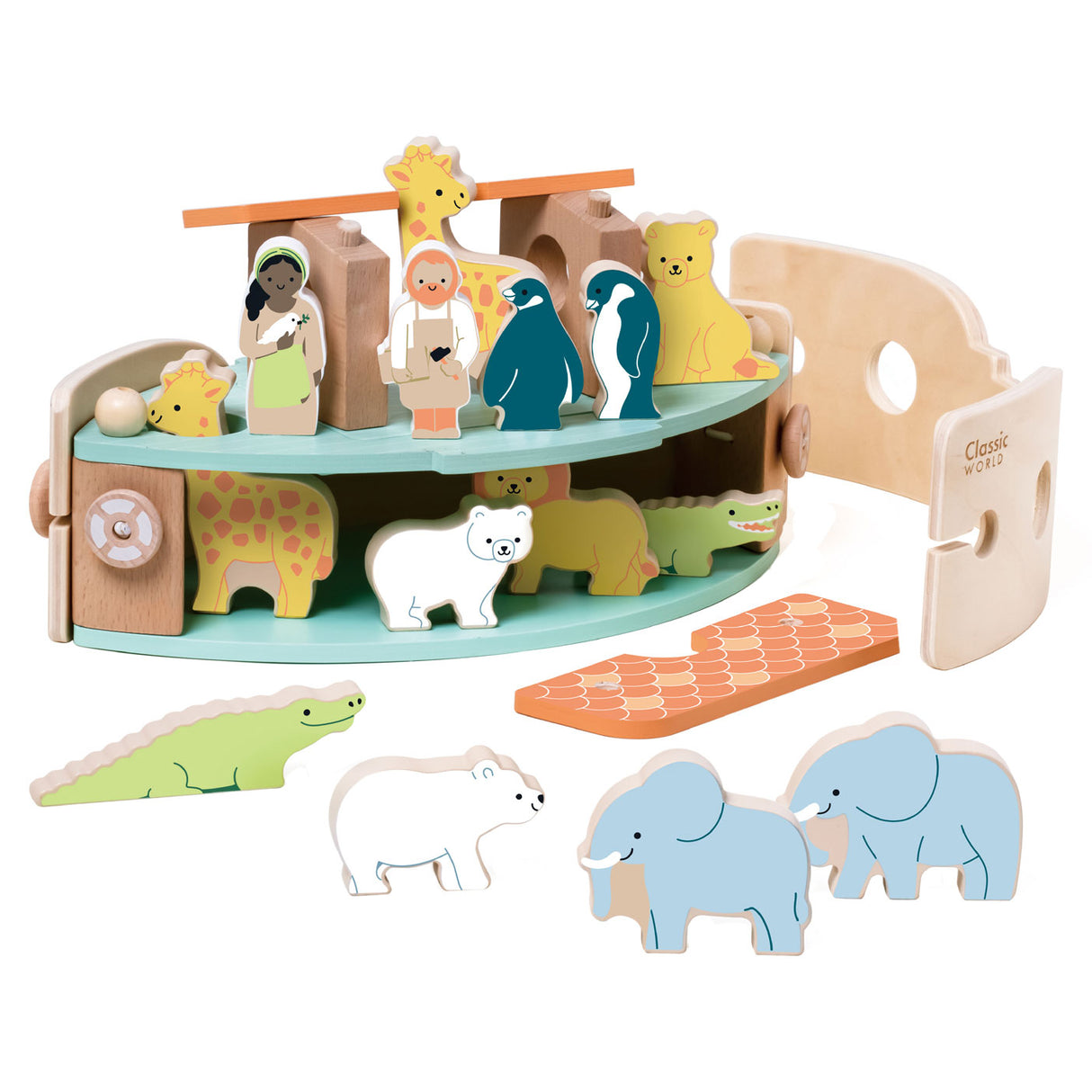 Ensemble de construction de bateaux Arche de Noé en bois du monde classique avec des animaux, 16 pièces.