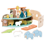 Ensemble de construction de bateaux Arche de Noé en bois du monde classique avec des animaux, 16 pièces.