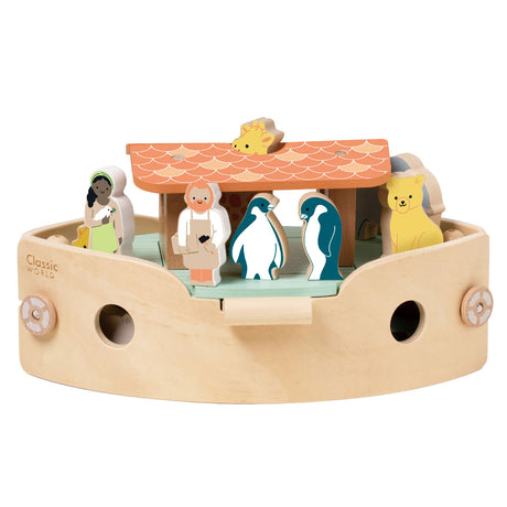 Ensemble de construction de bateaux Arche de Noé en bois du monde classique avec des animaux, 16 pièces.