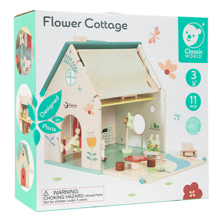 Maison de poupée en bois du monde classique - maison de poupée avec jardin et accessoires.