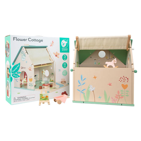 Maison de poupée en bois du monde classique - maison de poupée avec jardin et accessoires.