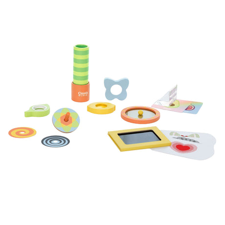 Lobbes Toys BV Classic World Optical Experiments Ensemble de jeu en bois, 16 pièces.