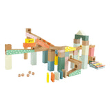 Ensemble de construction de piste de marbre en bois du monde classique, 62 pièces.