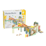 Ensemble de construction de piste de marbre en bois du monde classique, 62 pièces.