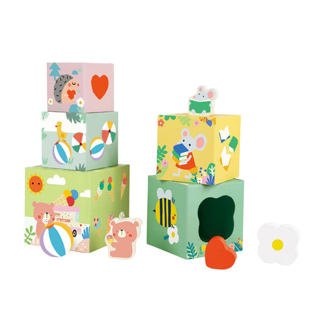 Blocs à empiler du monde classique avec des animaux de la forêt, 10 pcs.