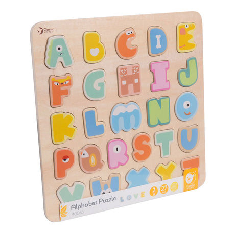 Puzzle alphabet en bois du monde classique, jouets éducatifs, 27 pièces.