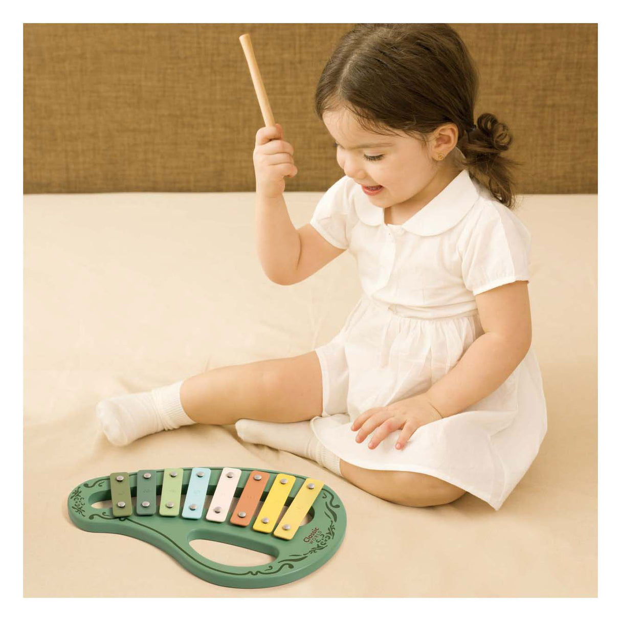 Xylophone vintage en bois du monde classique vert 2 pcs.