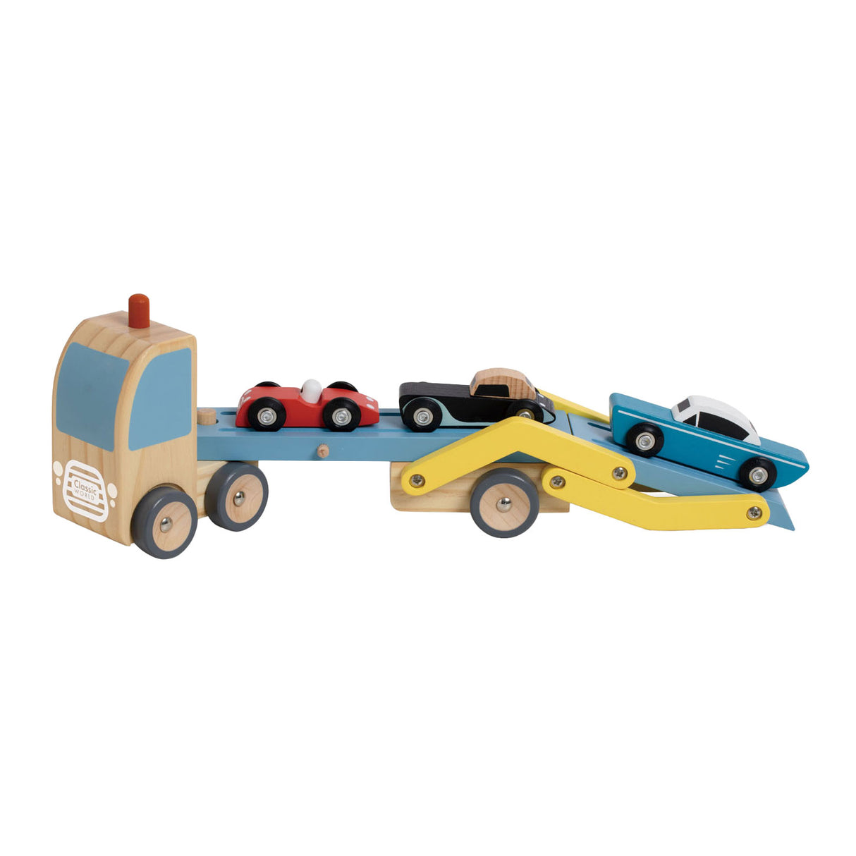 Transporteur en bois du monde classique avec 3 voitures
