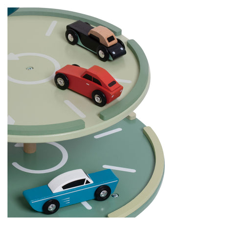Jouets de garage vintage en bois du monde classique avec voitures et ascenseur, 11 pièces.
