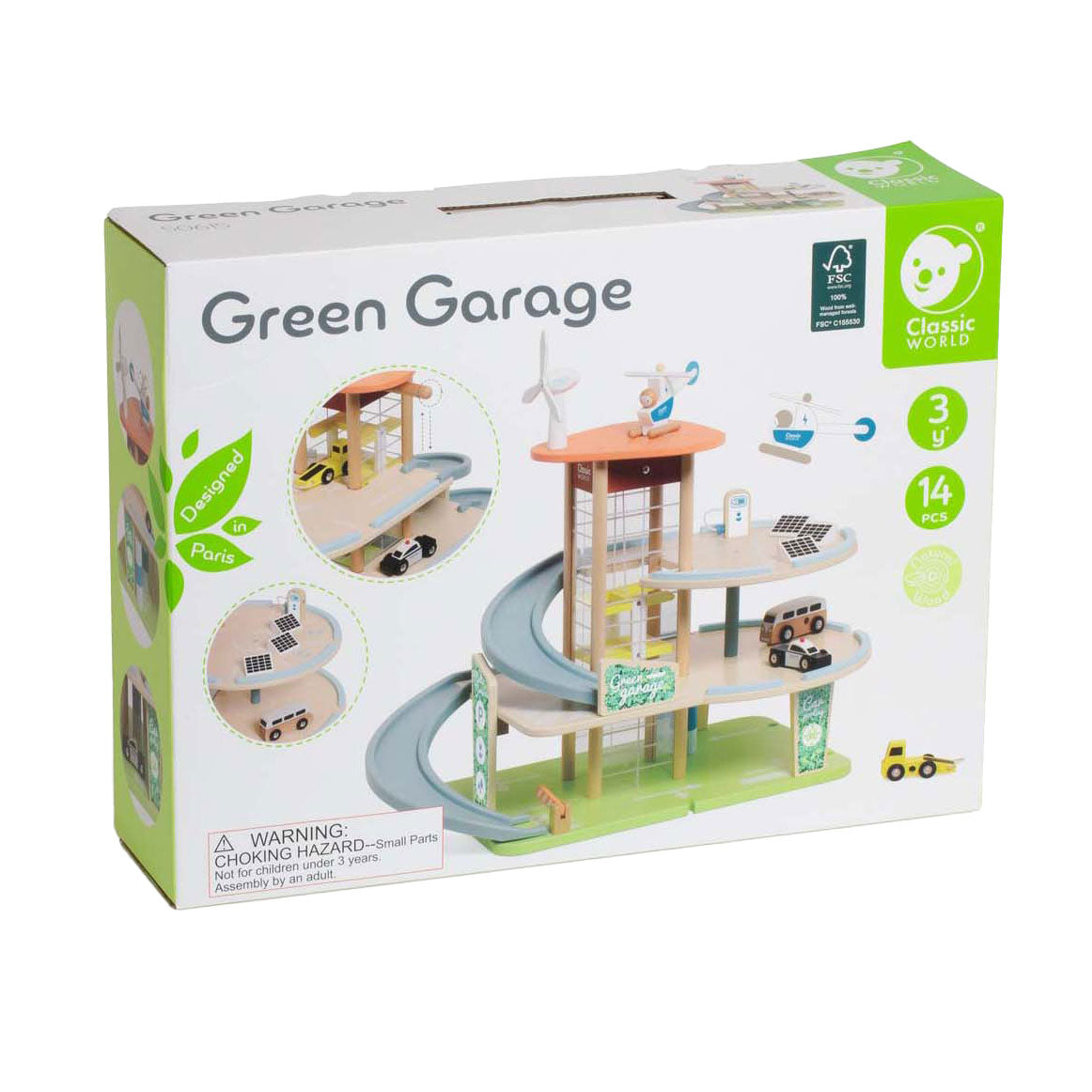 Garage durable en bois du monde classique avec accessoires, 19 pcs.