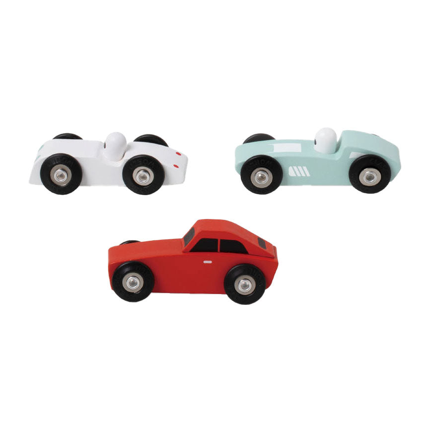 Ensemble de voitures de sport en bois du monde classique, 3 pcs.