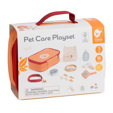 Jeu de soins aux animaux en bois Classic World dans un sac, 16 pièces.