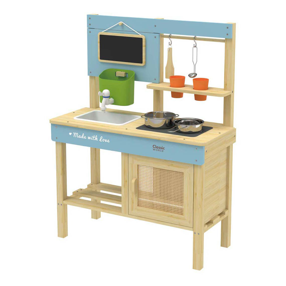Cuisine de jeu extérieure en bois du monde classique avec accessoires, 7 pièces.