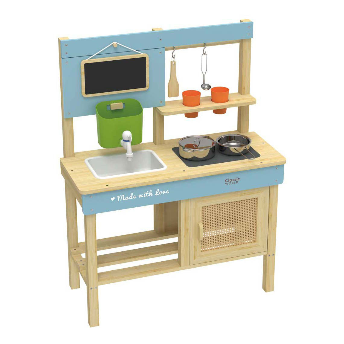 Cuisine de jeu extérieure en bois du monde classique avec accessoires, 7 pièces.