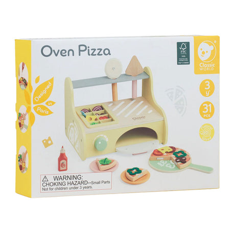 Ensemble de jeu de four à pizza en bois du monde classique, 7 pièces.