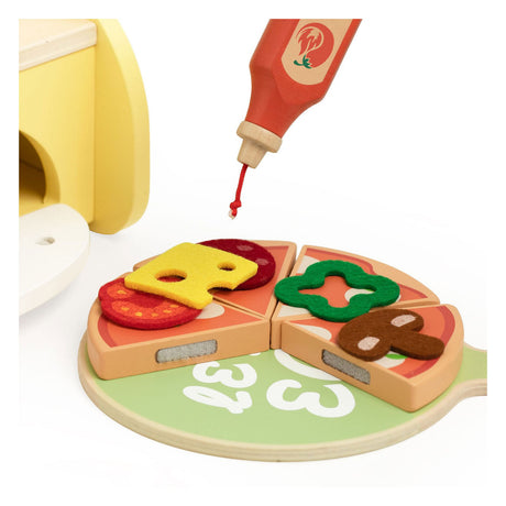 Ensemble de jeu de four à pizza en bois du monde classique, 7 pièces.