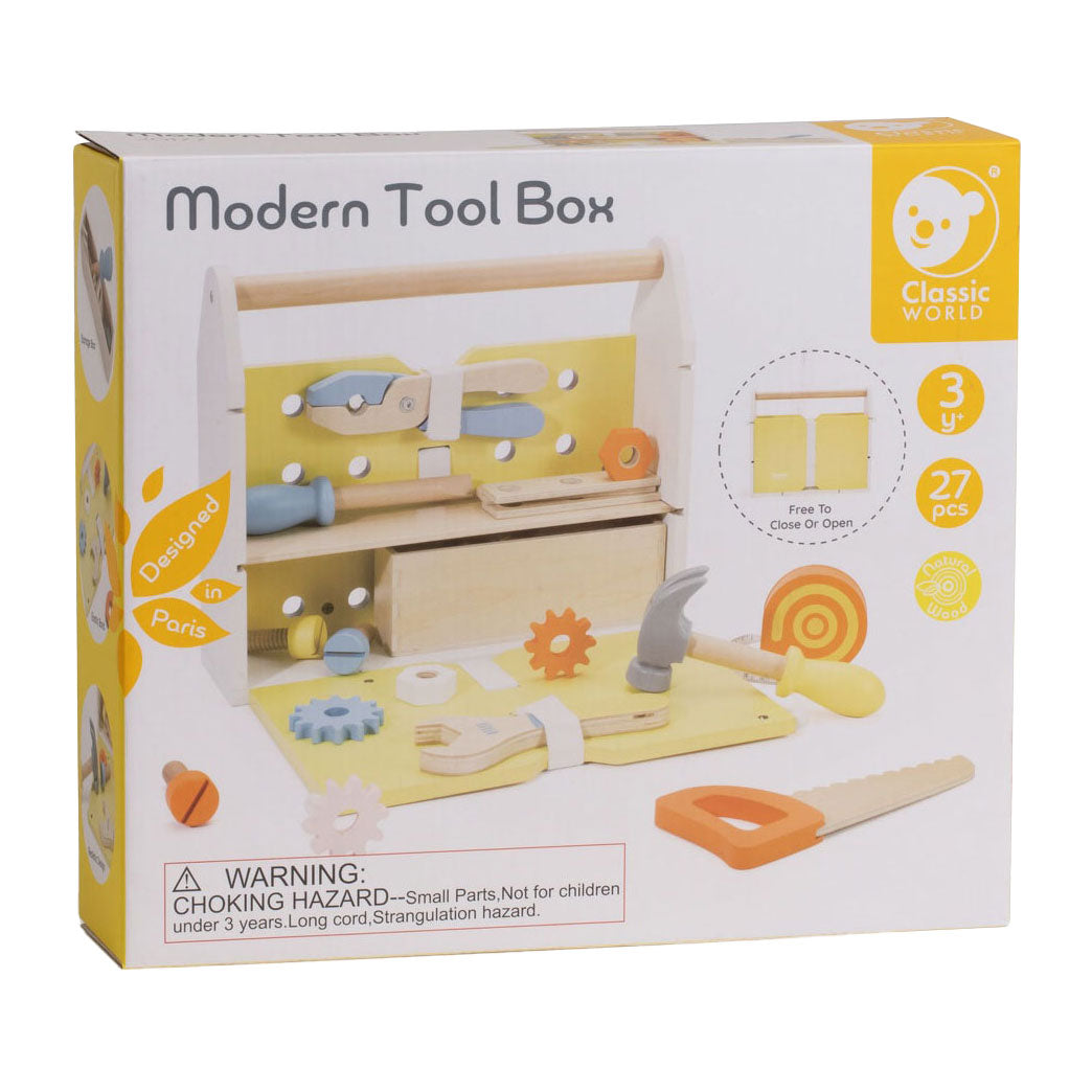Boîte à outils en bois Classic World moderne, 27 pièces.