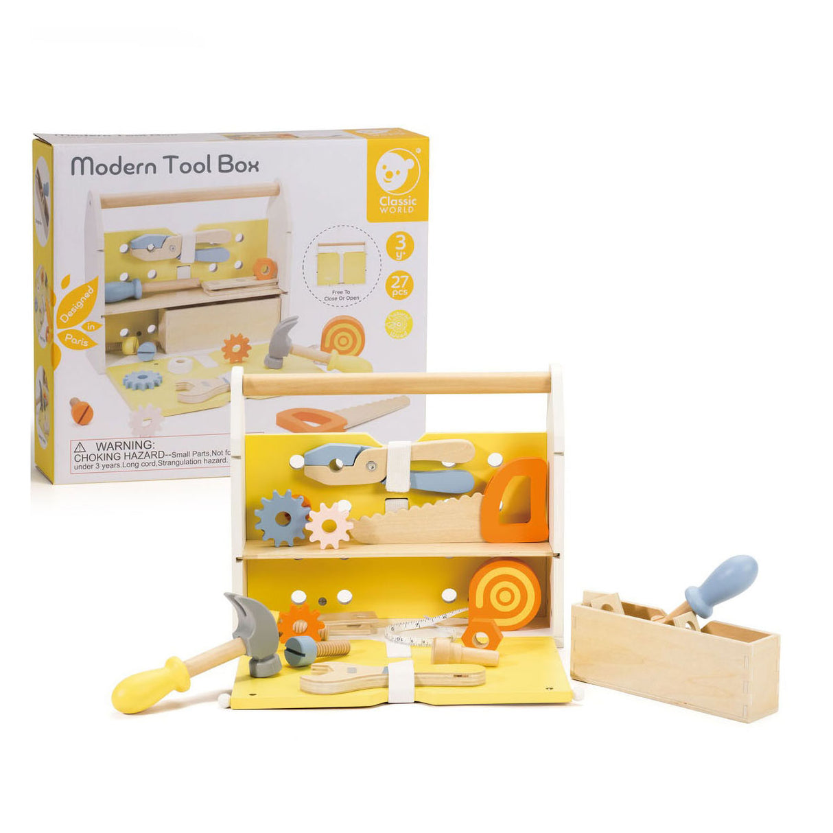 Boîte à outils en bois Classic World moderne, 27 pièces.