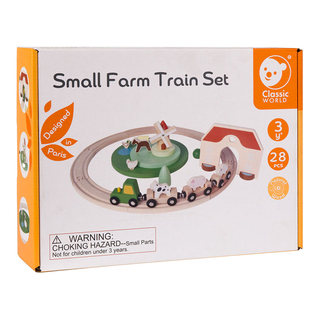 Ensemble de jeu de train de ferme en bois du monde classique, 28 pièces.