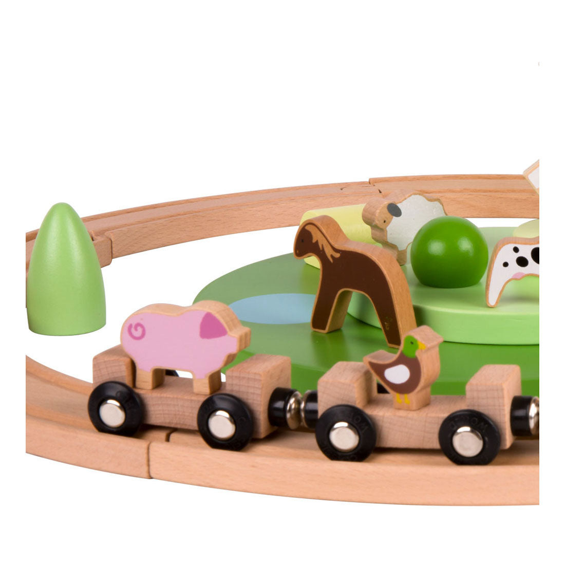 Ensemble de jeu de train de ferme en bois du monde classique, 28 pièces.