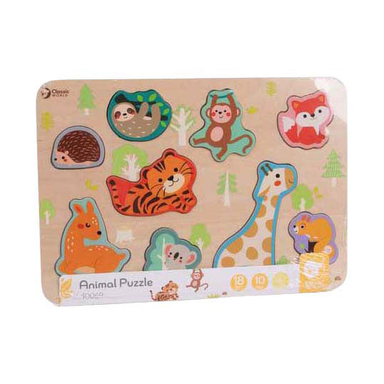 Puzzle animal en bois du monde classique, jouets éducatifs, 10 pièces.