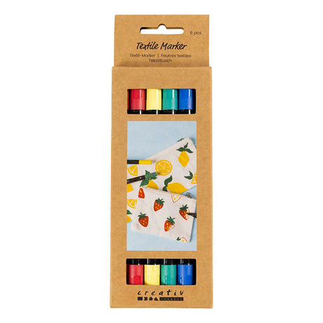 Marqueurs textiles Creativ company, largeur de trait 2,3 + 3,6, couleurs standards, 6 pièces 1 boîte