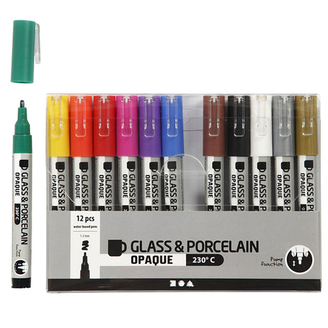 Société créative https : www.cchobby.nl marqueurs pour verre-porcelaine-épaisseur de ligne-1-2-mm-semi-opaque-diverses-couleurs-12-pièces-1-boîte