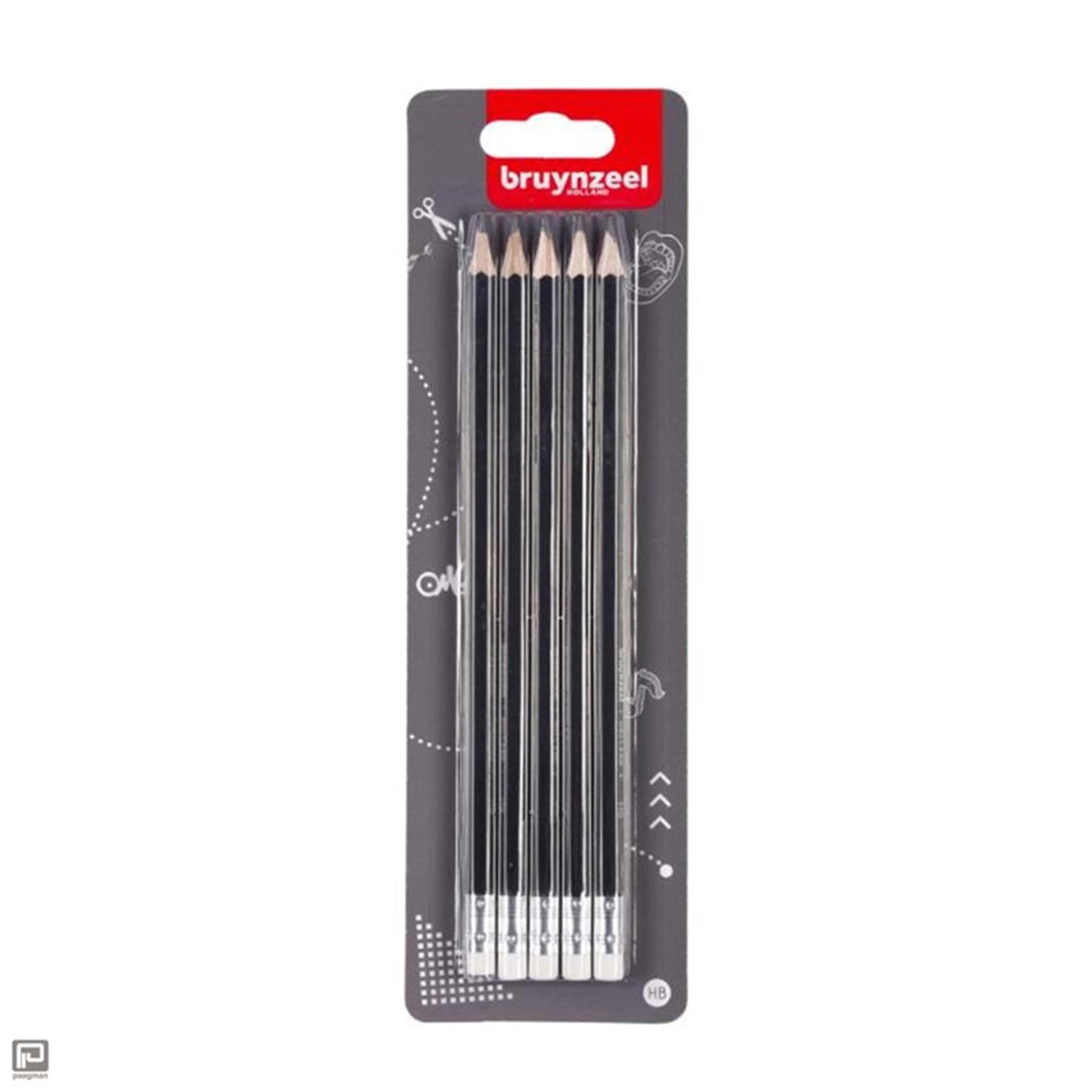 Set de crayons graphite Bruynzeel, 5 crayons HB avec gomme