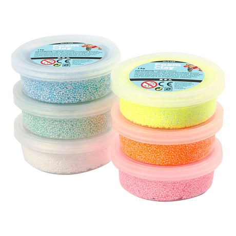 Argile mousse couleurs pastel pailletées, 6x14gr.