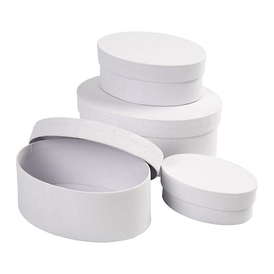 Creativ Company Oval Boxes White With Lid, 4st.