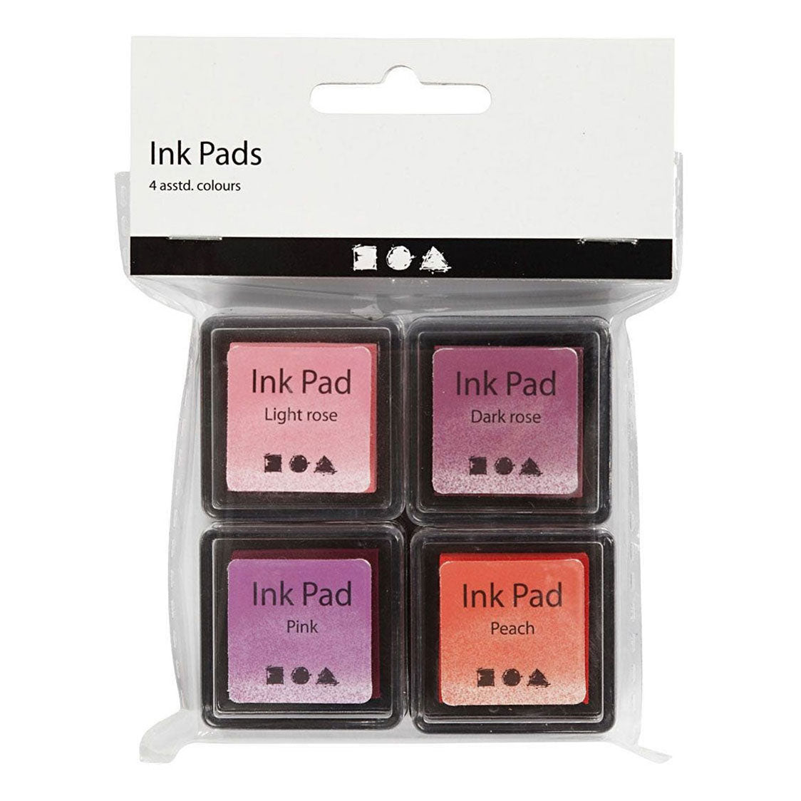 Encre pour tampon Creativ company, pêche, rose, rose clair, rose foncé, h: 2 cm, dim. 3,5x3,5 cm, 4 pièces 1 boîte
