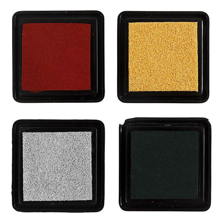 Encre pour tampon Creativ company, or, vert citron, rouge de Noël, argent, h: 2 cm, dim. 3,5x3,5 cm, 4 pièces 1 boîte