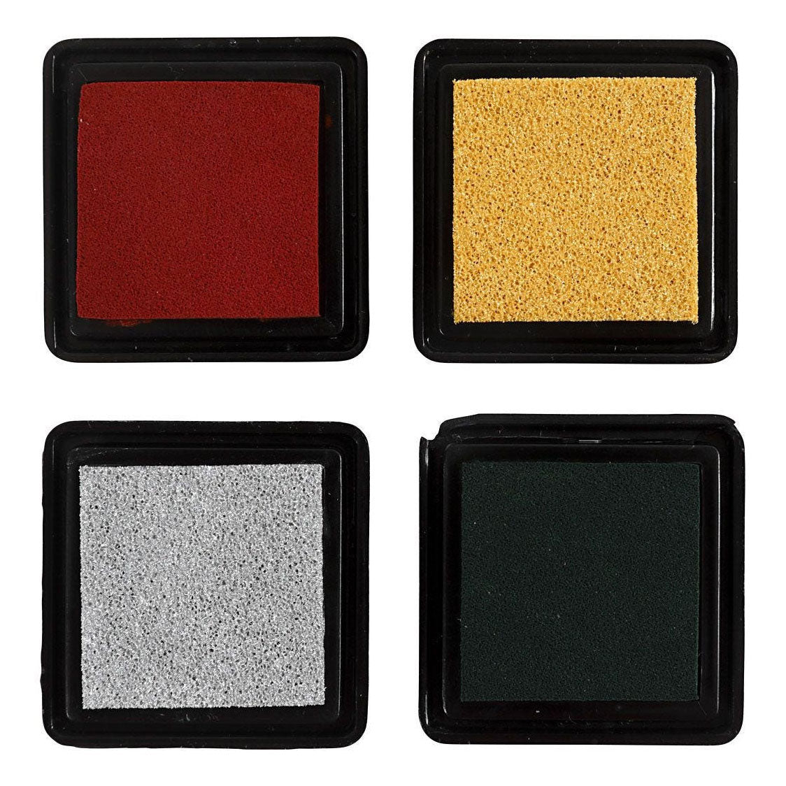 Encre pour tampon Creativ company, or, vert citron, rouge de Noël, argent, h: 2 cm, dim. 3,5x3,5 cm, 4 pièces 1 boîte