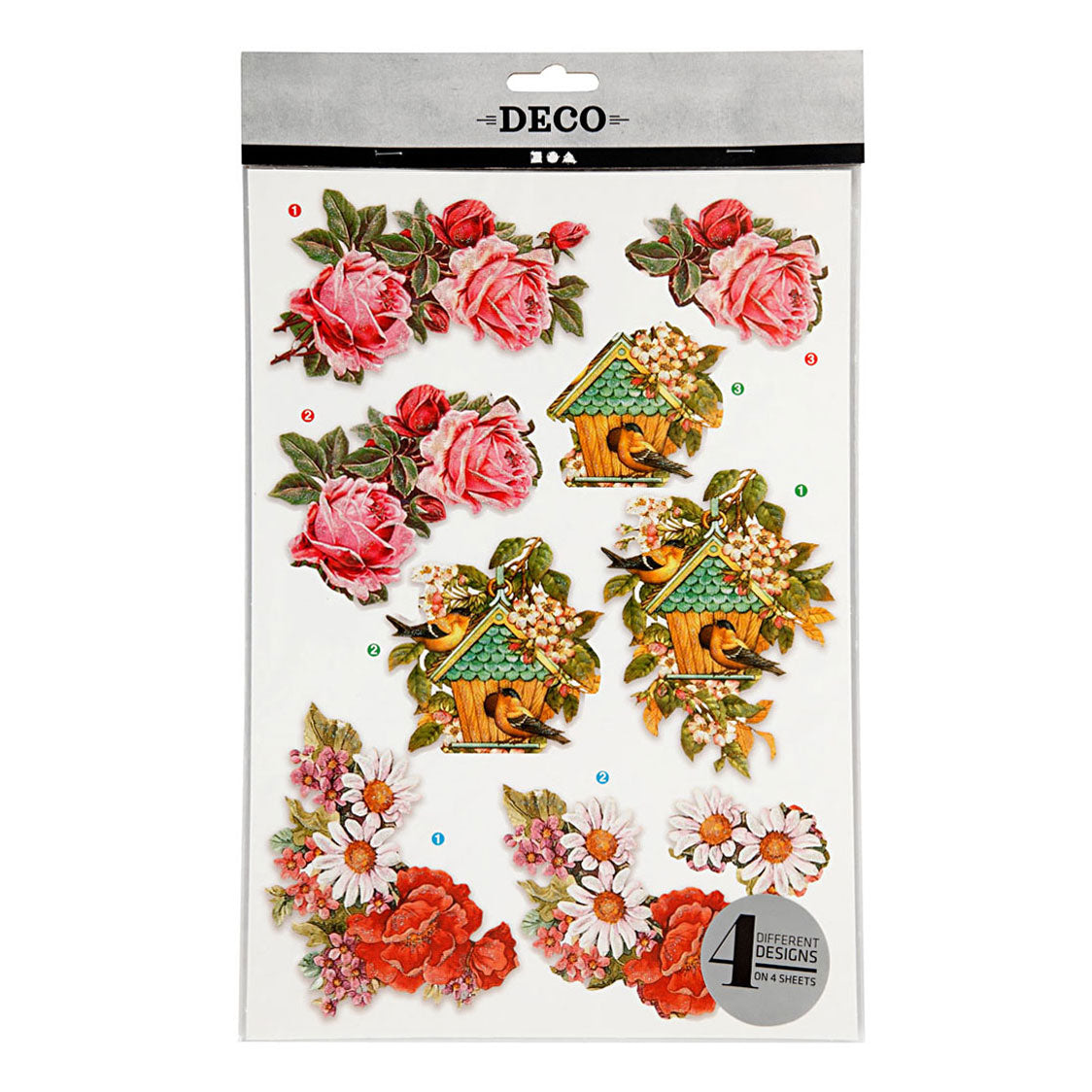 Creativ Company 3D Feuilles de fleurs et d'oiseaux, 4 feuilles
