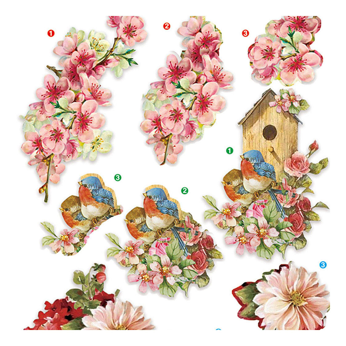 Creativ Company 3D Feuilles de fleurs et d'oiseaux, 4 feuilles