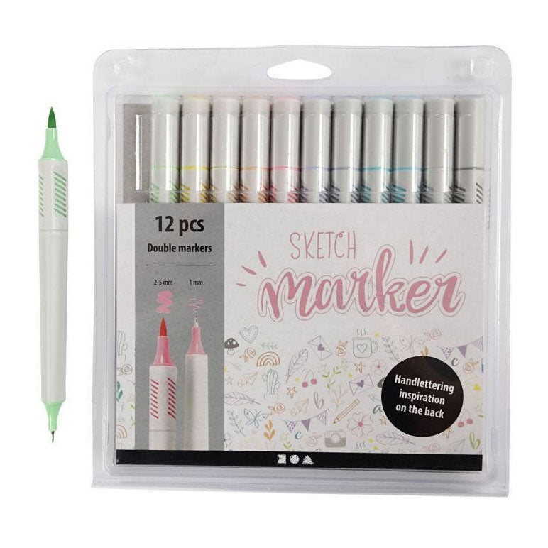 Creativ company marqueurs de lettrage à la main couleurs pastel, 12 pcs. double face