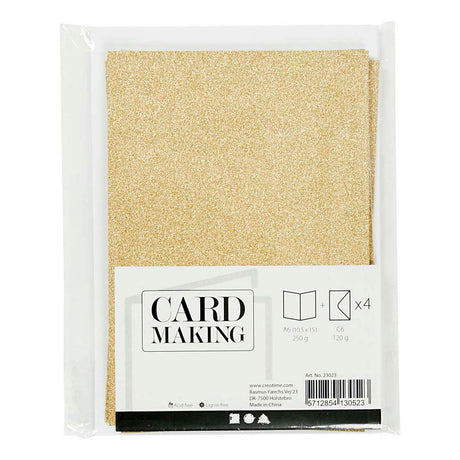 Cartes et enveloppes d'entreprise Creativ, format carte 10,5x15 cm, format enveloppe 11,5x16,5 cm, paillettes, 120+250 gr, or, 4 set 1 boîte