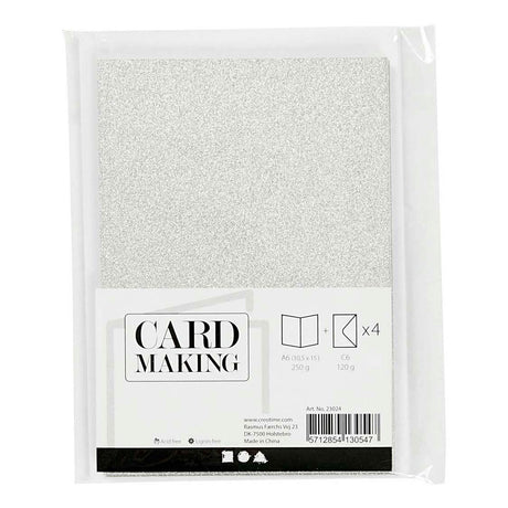 Cartes et enveloppes d'entreprise Creativ, format carte 10,5x15 cm, format enveloppe 11,5x16,5 cm, paillettes, 120+250 gr, argent, 4 set 1 boîte