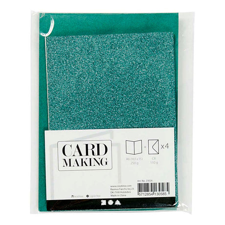 Cartes et enveloppes d'entreprise Creativ, format carte 10,5x15 cm, format enveloppe 11,5x16,5 cm, paillettes, 110+250 gr, vert, 4 set 1 boîte