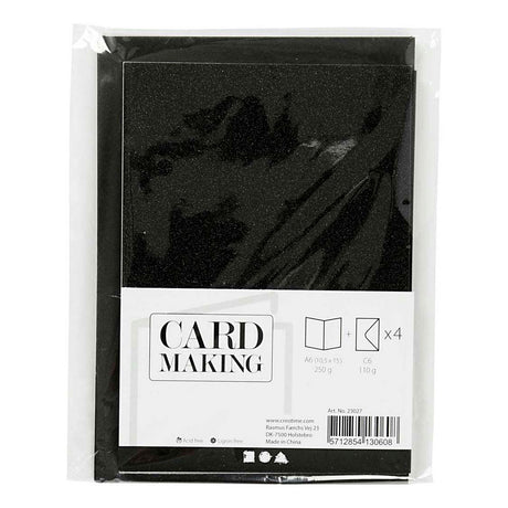 Cartes et enveloppes d'entreprise Creativ, format carte 10,5x15 cm, format enveloppe 11,5x16,5 cm, paillettes, 110+250 gr, noir, 4 set 1 boîte